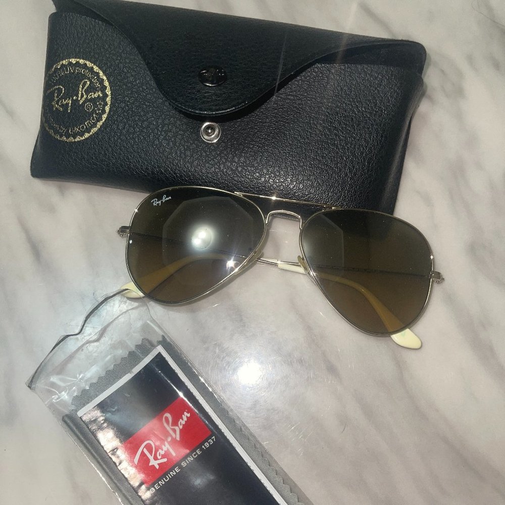 Ray Ban Unisex - Slim Aviator Sunglasses w/White Accent
